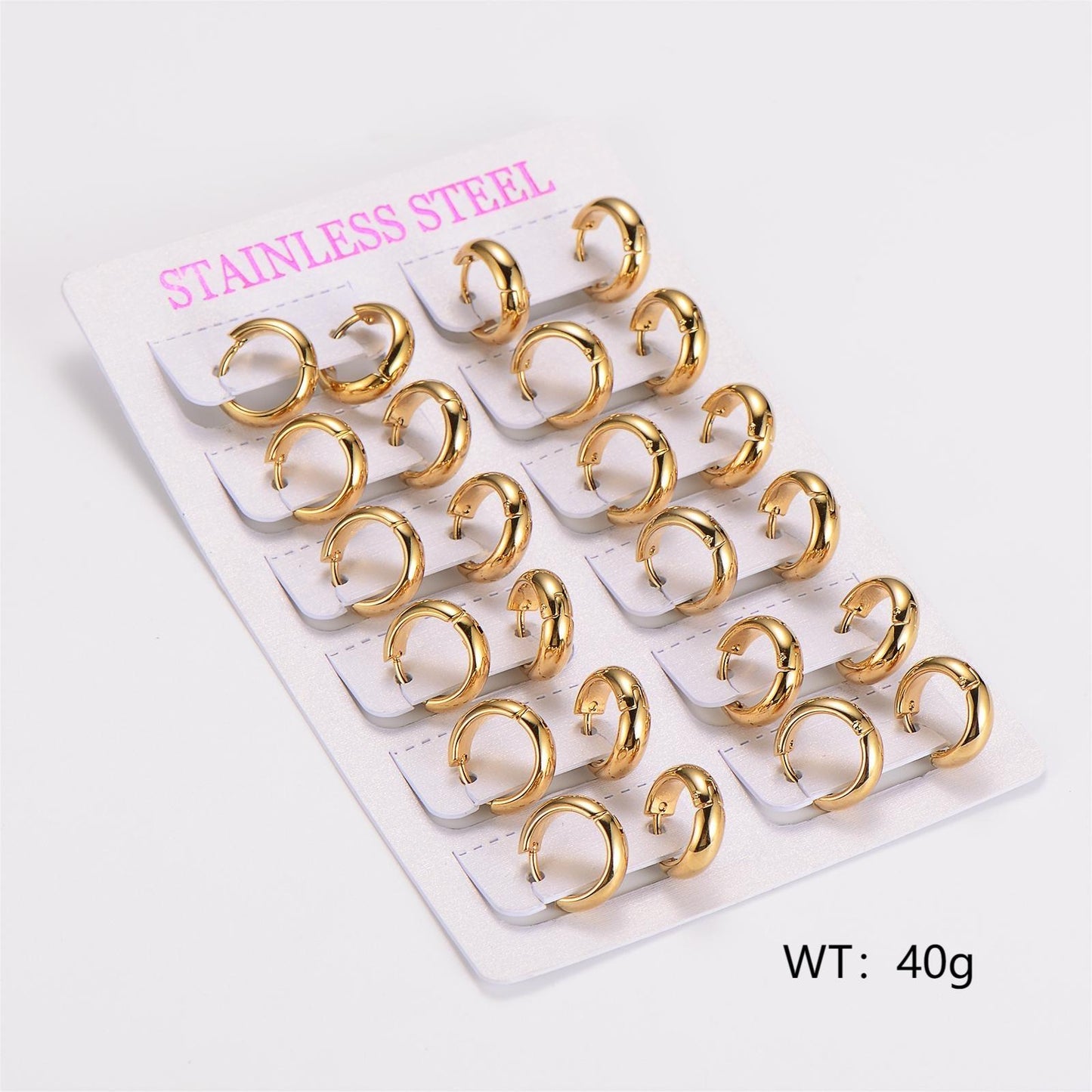 12 Pairs Vintage Style Classic 304 Stainless Steel Hoop Earrings - 4mm Wide
