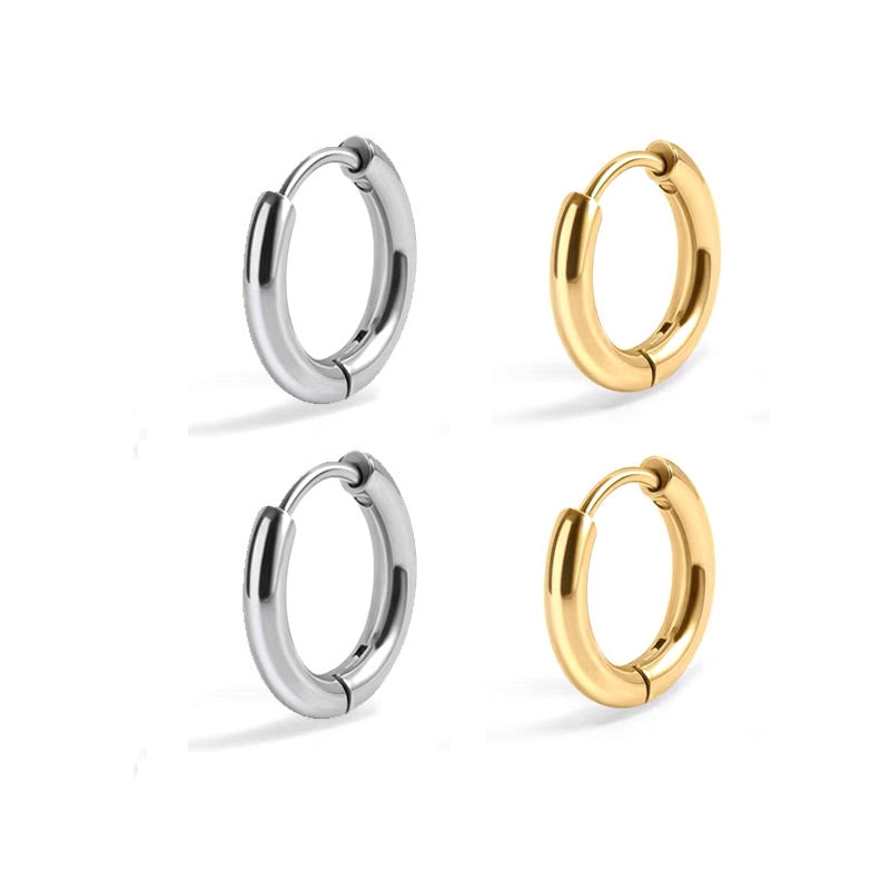 Hip-hop Stainless Steel Solid Color Hoop Earrings Set