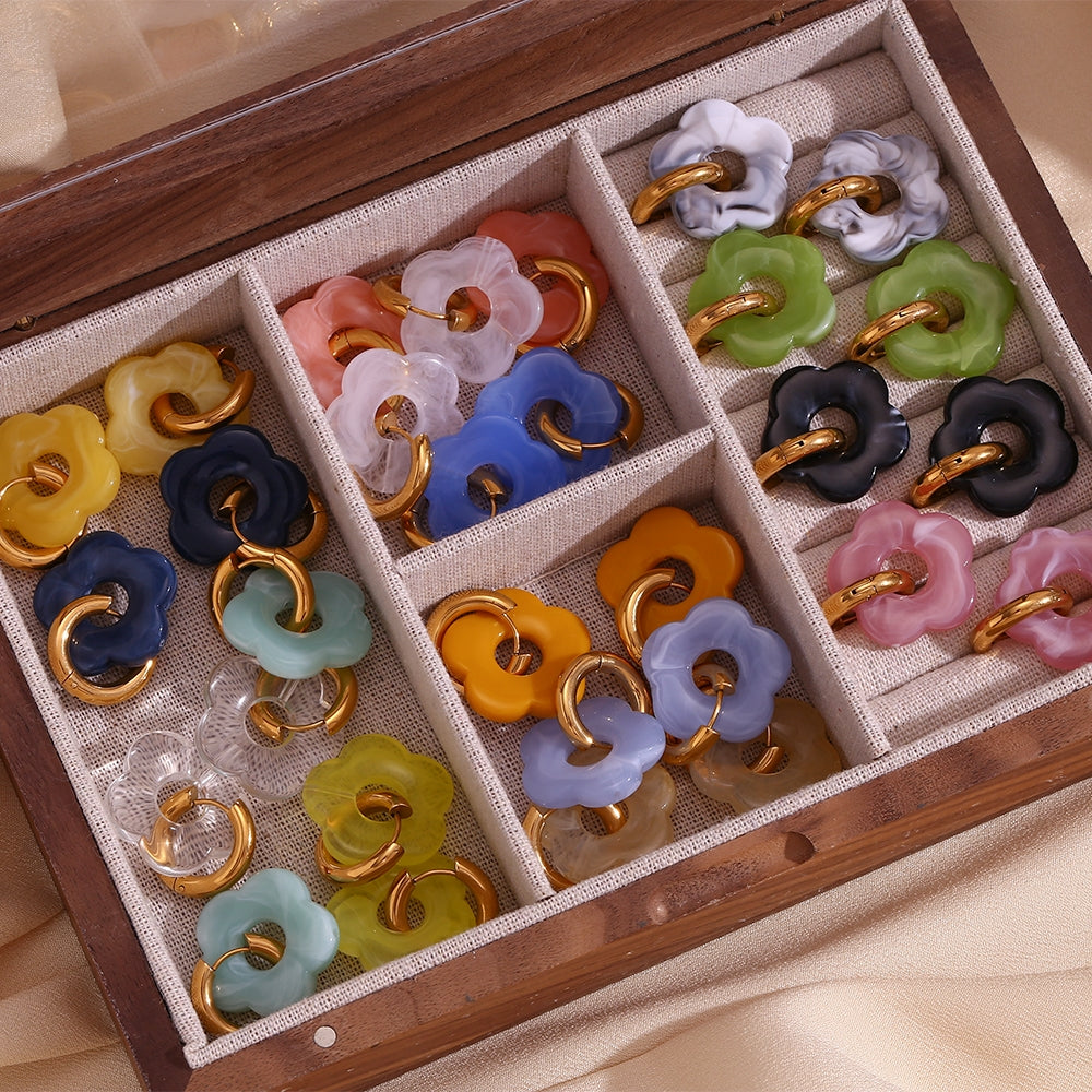 1 Pair Classic Flower 18K Gold Plated Stainless Steel Drop Earrings