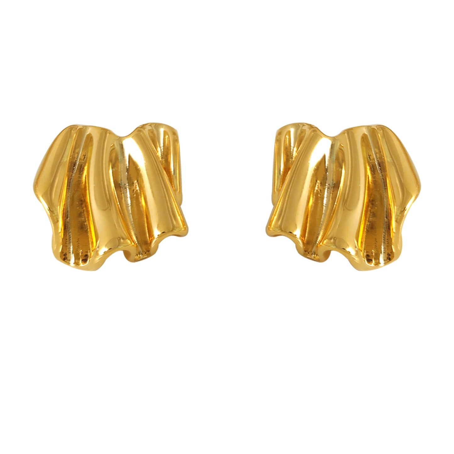 1 Pair 18K Gold Plated Frill Design Copper Ear Studs