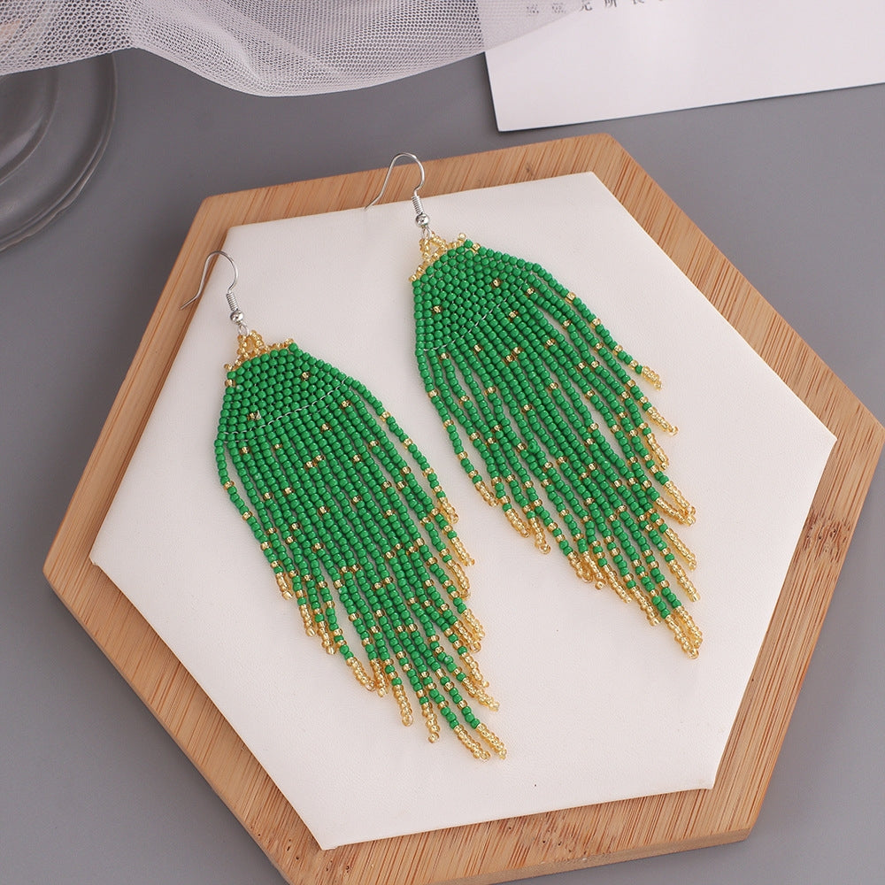 Bohemian Tassel Beaded Drop Earrings - Colorful Handmade Vintage Style