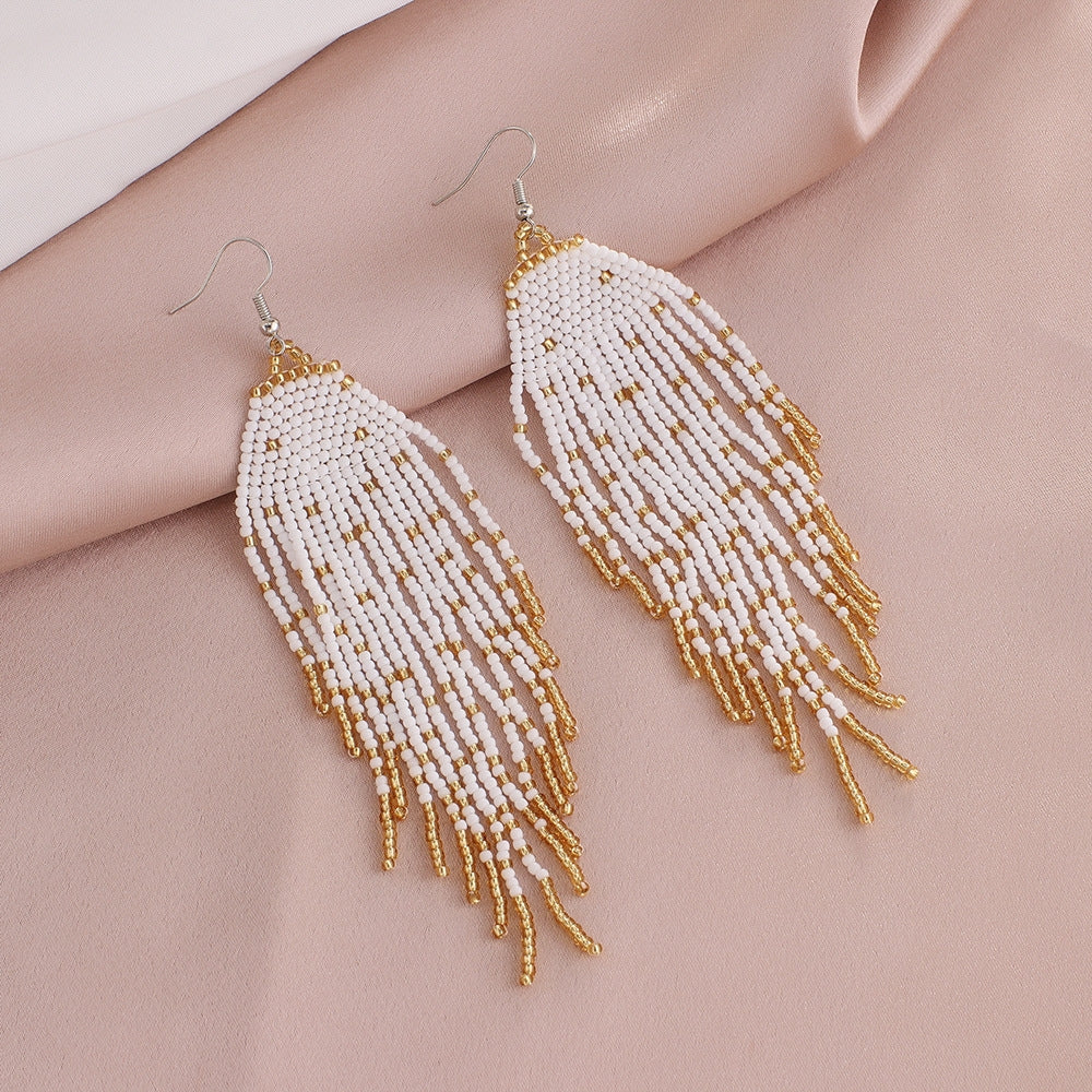 Bohemian Tassel Beaded Drop Earrings - Colorful Handmade Vintage Style