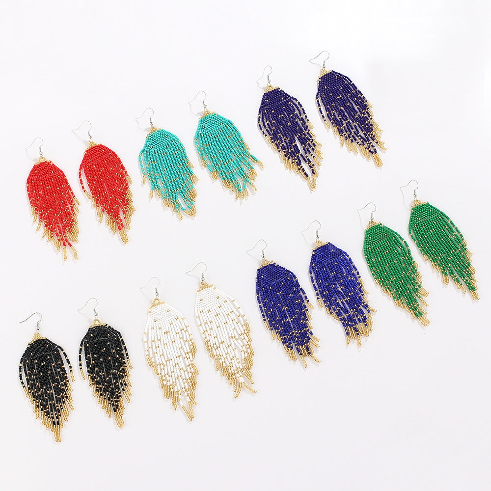 Bohemian Tassel Beaded Drop Earrings - Colorful Handmade Vintage Style