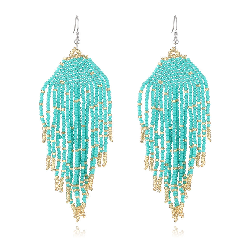 Bohemian Tassel Beaded Drop Earrings - Colorful Handmade Vintage Style