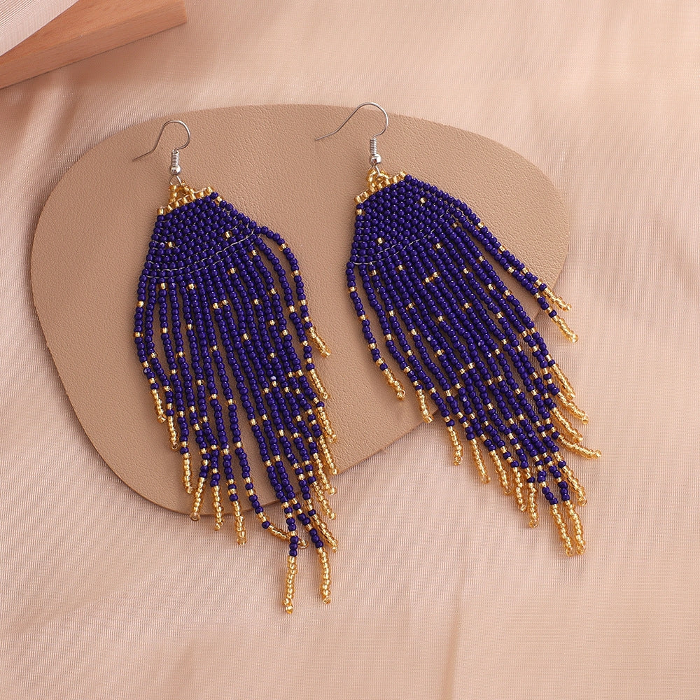Bohemian Tassel Beaded Drop Earrings - Colorful Handmade Vintage Style