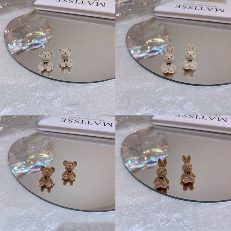 Cartoon Bear and Plush Bunny Stud Earrings - Korean Style Fashion Jewelry for Women