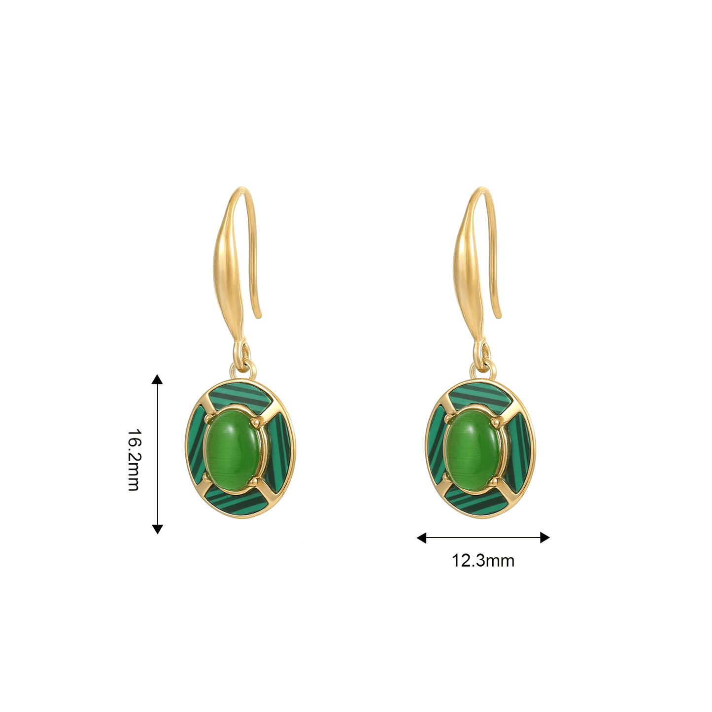 1 Pair Vintage Malachite Oval Inlay 304 Stainless Steel Gold Plated Drop Earrings