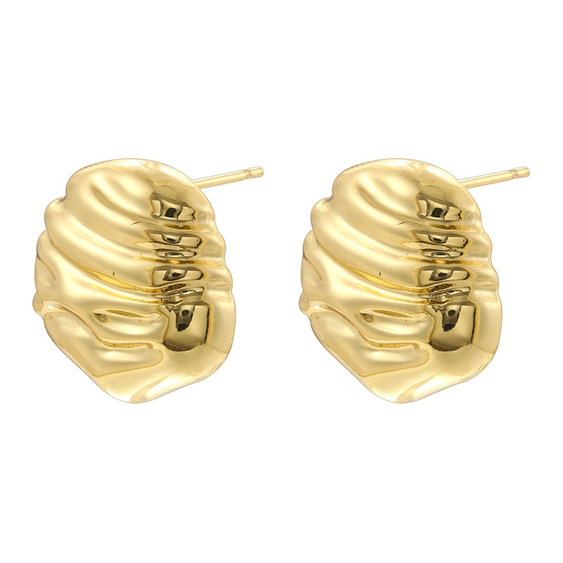 1 Pair Vintage Style 18K Gold Plated Sector Square Copper Ear Studs with Shell Stripe Texture Heart Hoops
