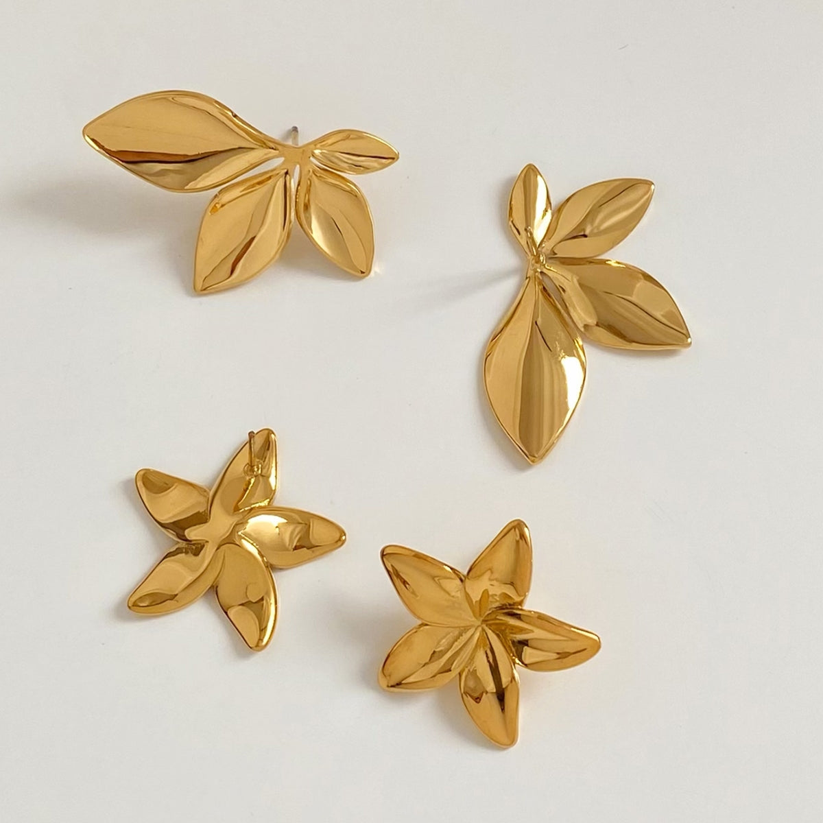 1 Pair Modern Leaf Flower Design 16K Gold & White Gold Plated Stainless Steel Earrings