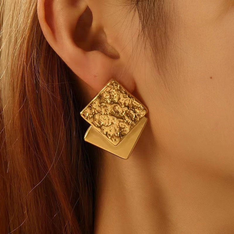 1 Pair Geometric Plating 304 Stainless Steel Irregular Square Earrings