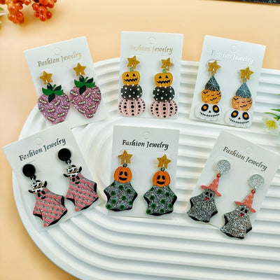 1 Pair Halloween Geometric Pumpkin Ghost Acrylic Drop Earrings