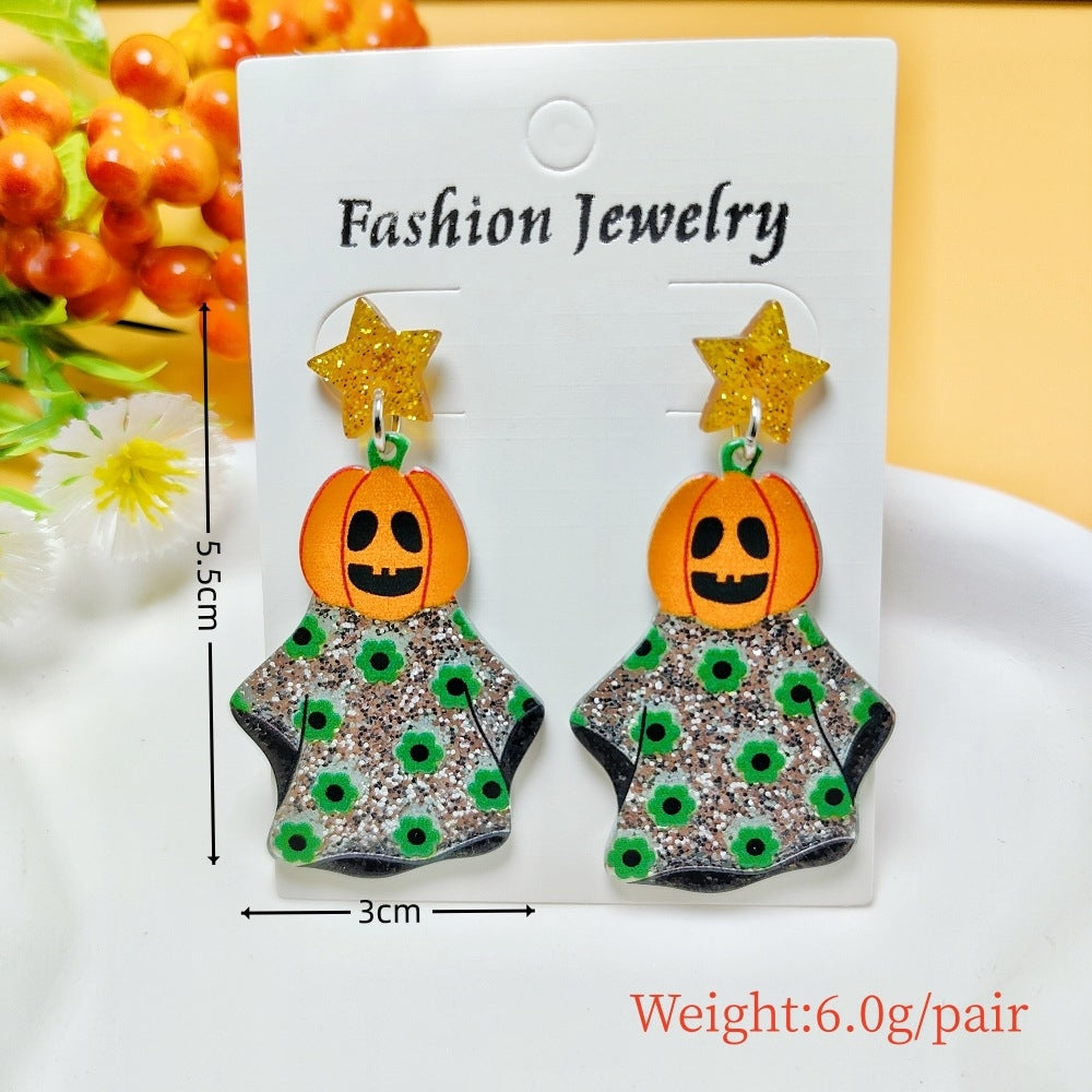 1 Pair Halloween Geometric Pumpkin Ghost Acrylic Drop Earrings
