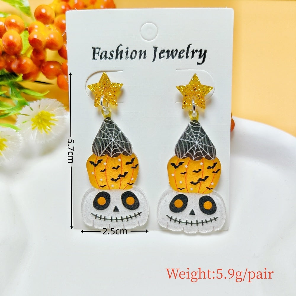 1 Pair Halloween Geometric Pumpkin Ghost Acrylic Drop Earrings