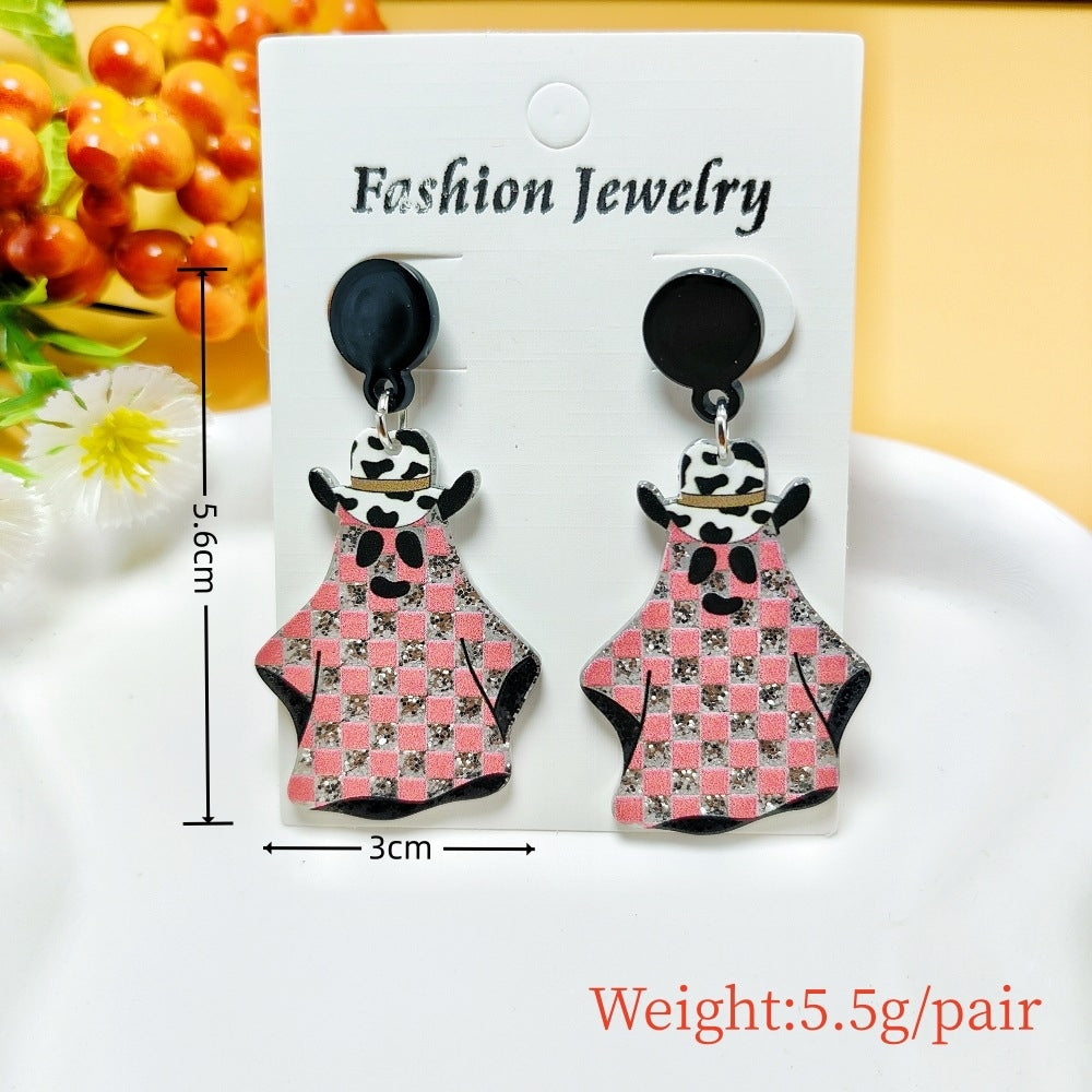 1 Pair Halloween Geometric Pumpkin Ghost Acrylic Drop Earrings