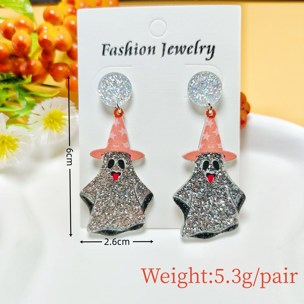 1 Pair Halloween Geometric Pumpkin Ghost Acrylic Drop Earrings