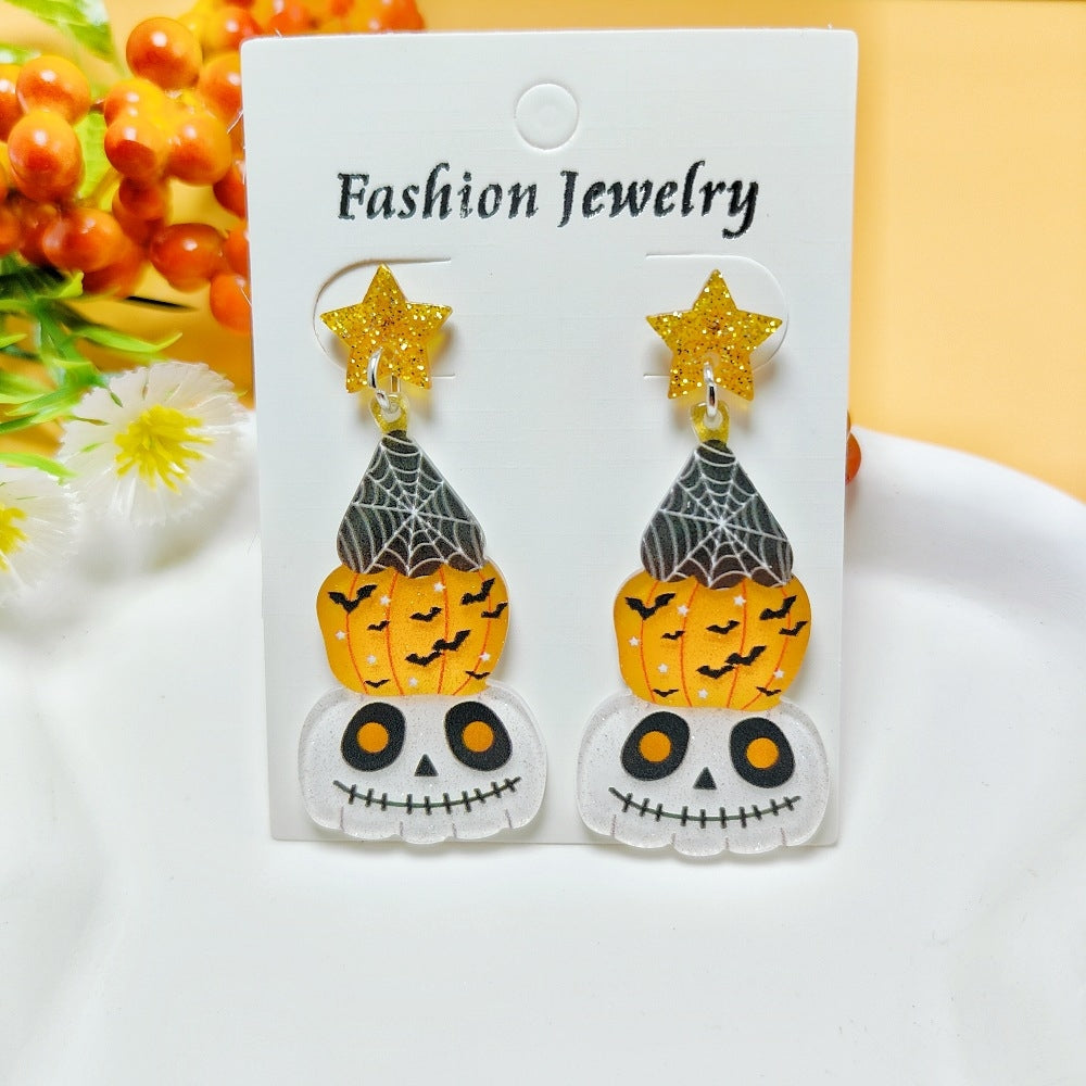 1 Pair Halloween Geometric Pumpkin Ghost Acrylic Drop Earrings