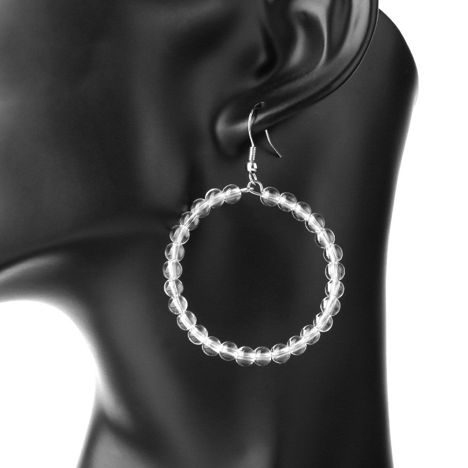 1 Pair Casual Vacation Round Beaded Alloy Natural Stone Crystal Hoop Earrings