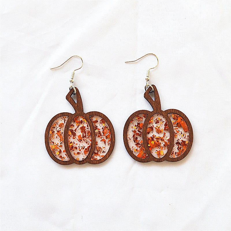 1 Pair Retro Pumpkin Acrylic Wood Drop Earrings for Halloween