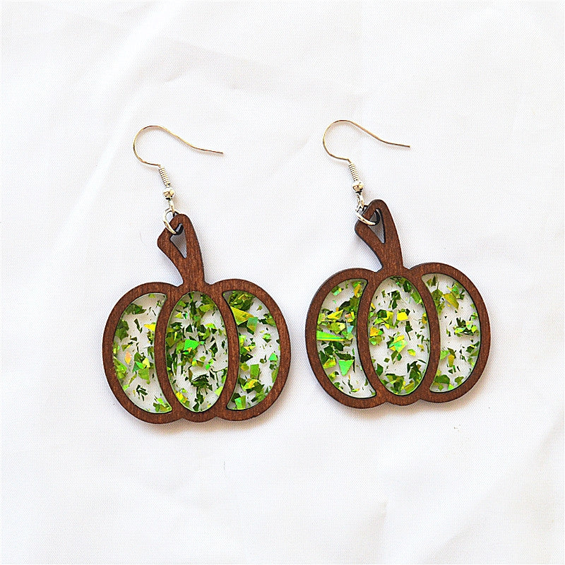 1 Pair Retro Pumpkin Acrylic Wood Drop Earrings for Halloween