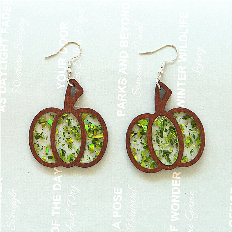 1 Pair Retro Pumpkin Acrylic Wood Drop Earrings for Halloween