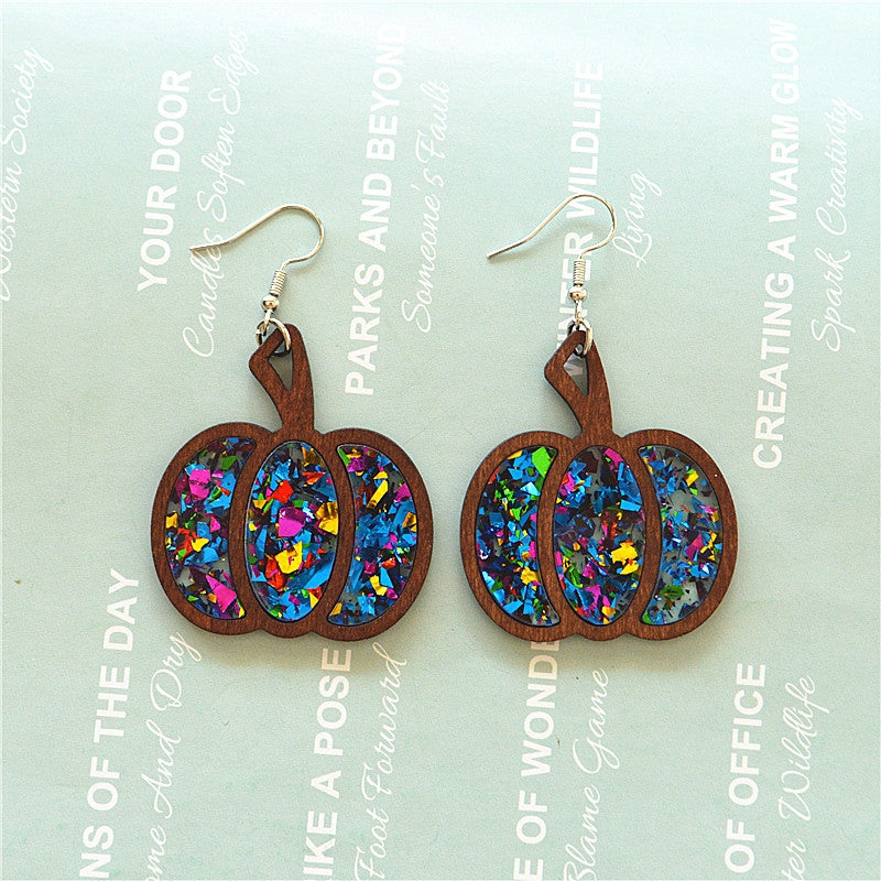 1 Pair Retro Pumpkin Acrylic Wood Drop Earrings for Halloween