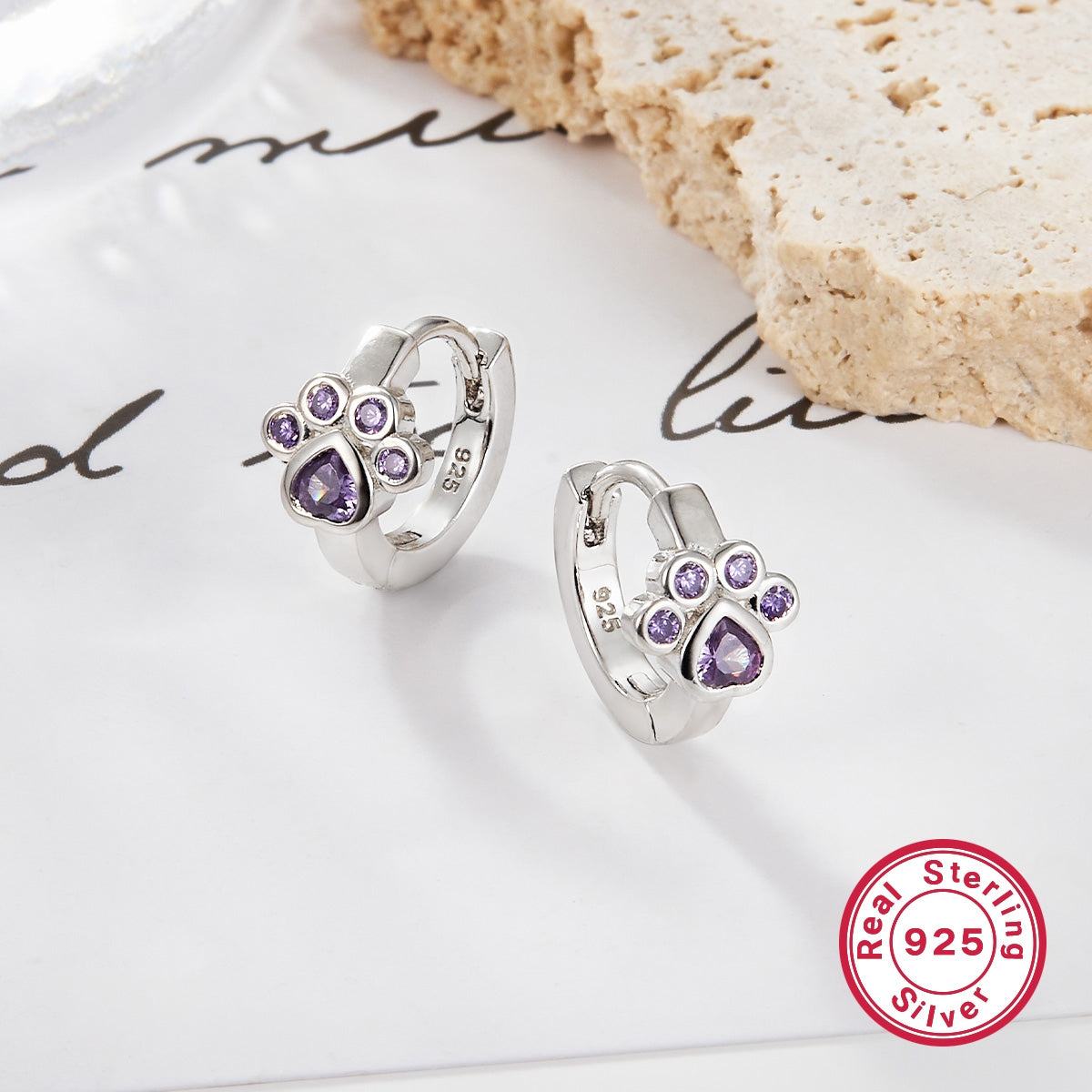 1 Pair Sterling Silver Star Paw Print Flower Zircon Hoop Earrings for Kids