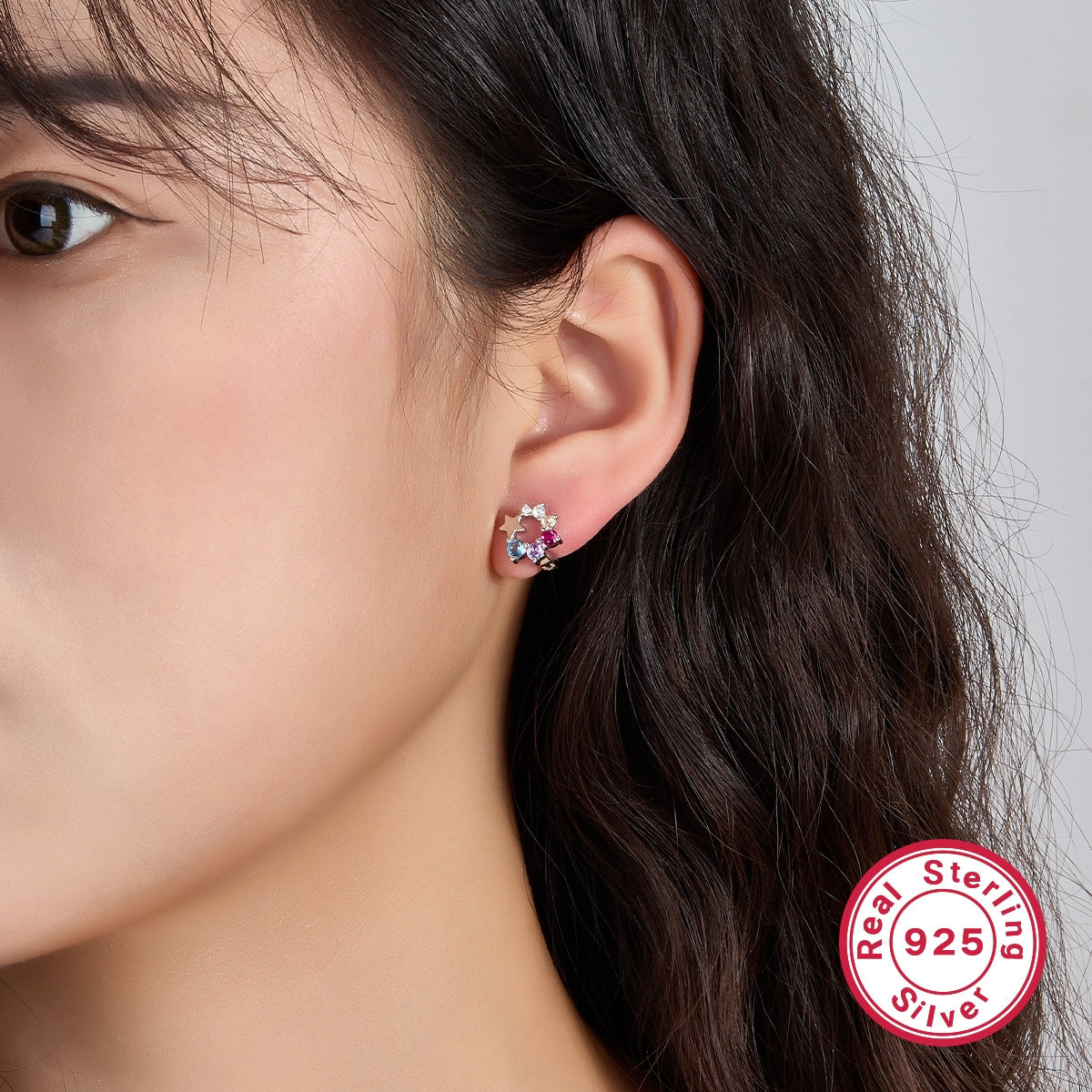 1 Pair Sterling Silver Star Paw Print Flower Zircon Hoop Earrings for Kids