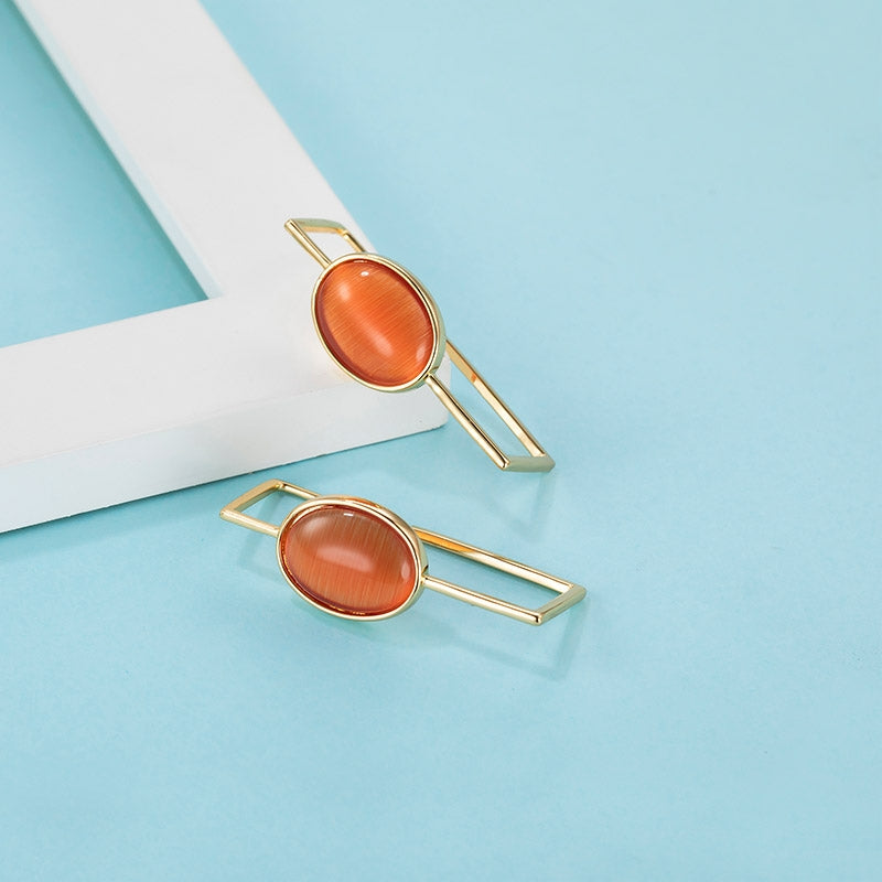 1 Pair Elegant Square Inlay Copper Opal Gold Plated Cat Eye Stud Earrings
