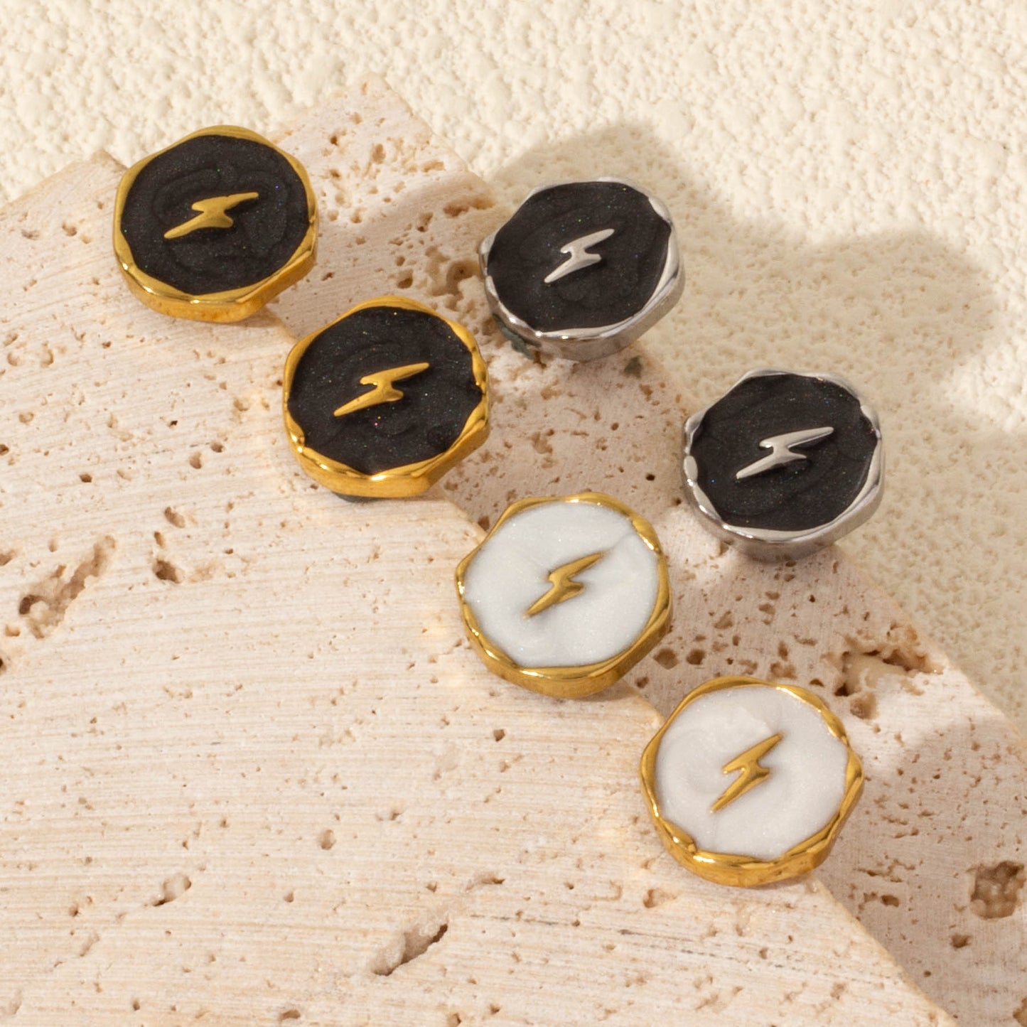 Elegant Lightning Bolt 18k Gold Plated Stainless Steel Ear Studs