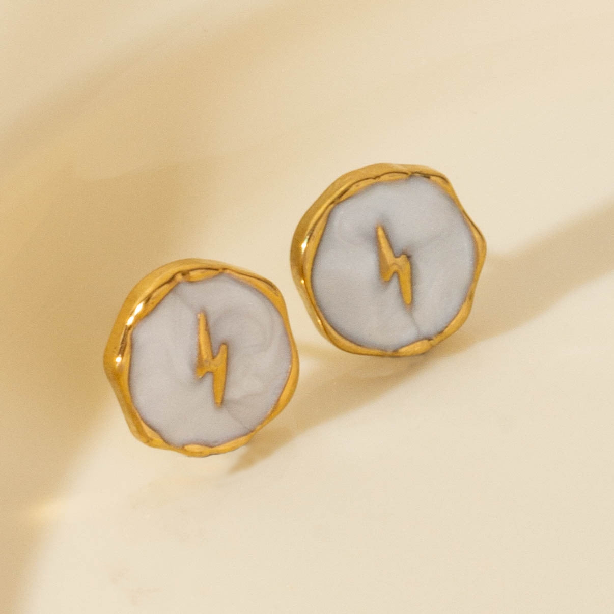 Elegant Lightning Bolt 18k Gold Plated Stainless Steel Ear Studs