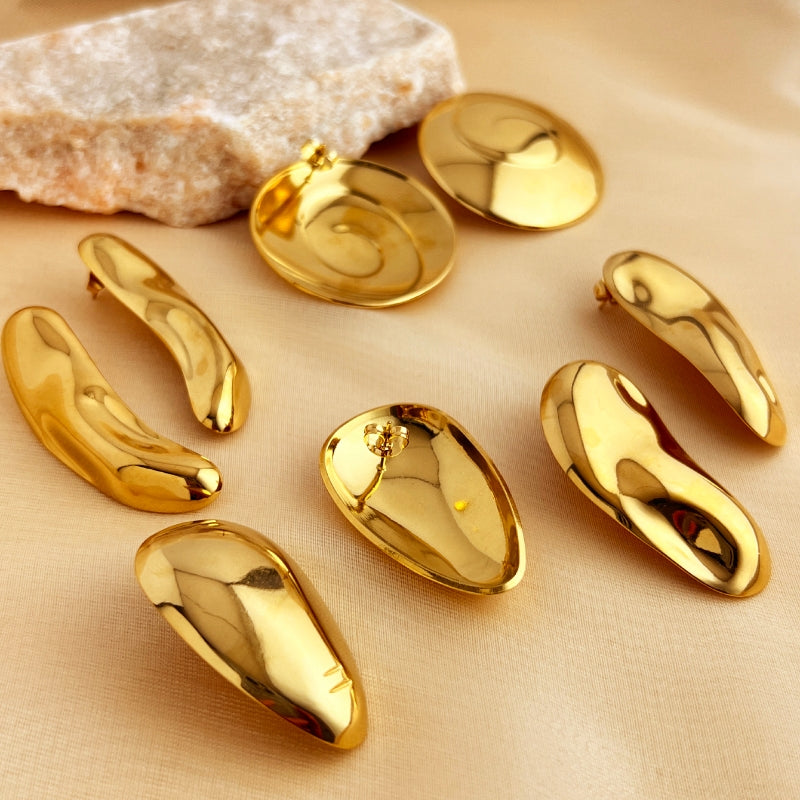 1 Pair Elegant Geometric 18K Gold Plated Stainless Steel Ear Studs