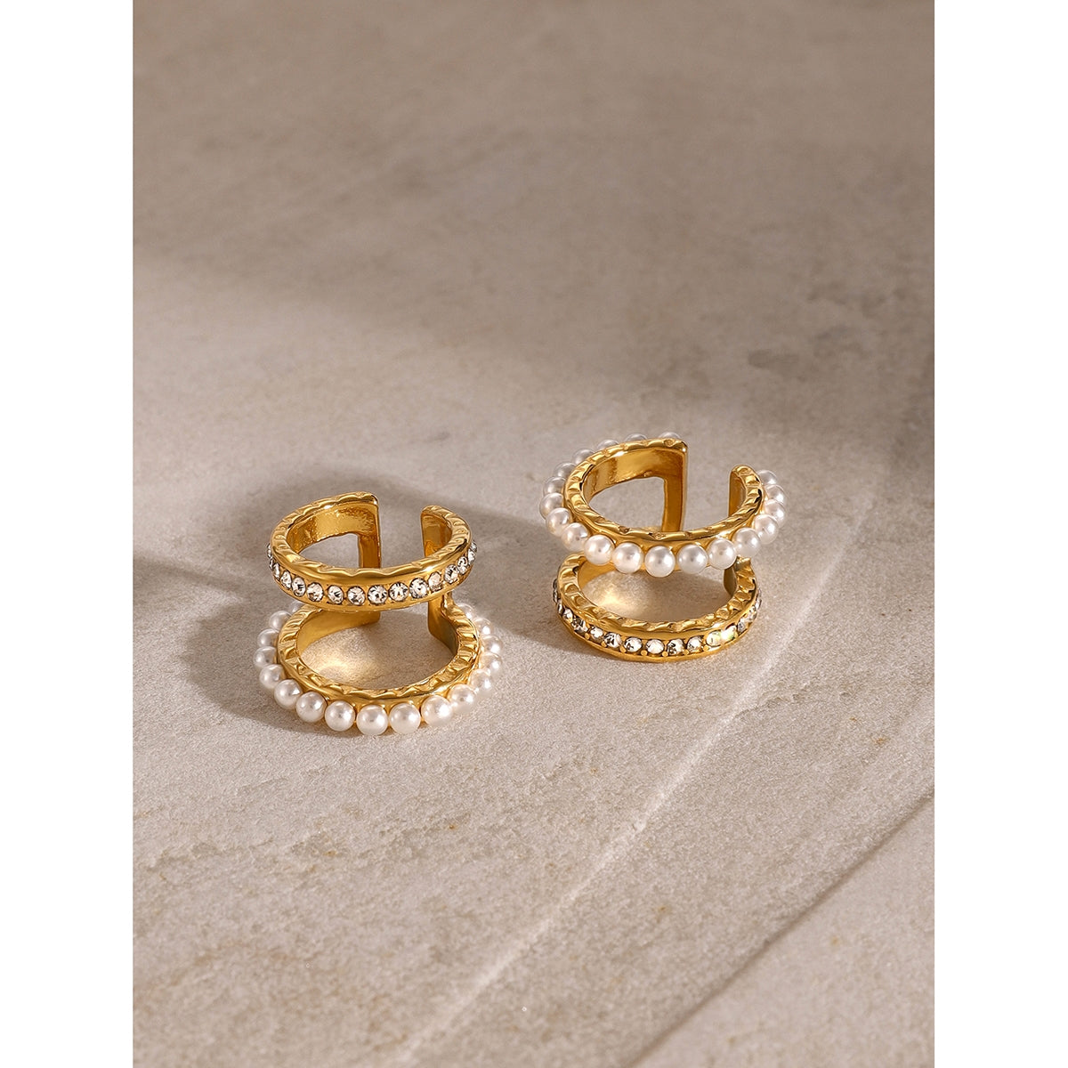 Elegant C Shape Stainless Steel Pearl Rhinestone Ear Cuffs