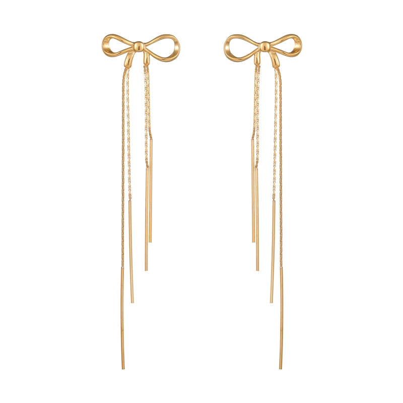 Elegant Bow Knot 18K Gold Plated Stainless Steel Drop Earrings for Women