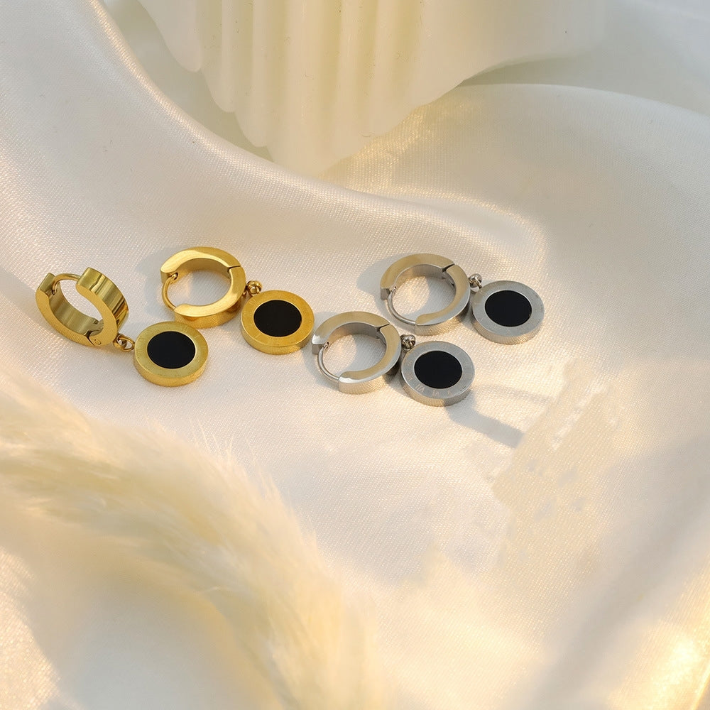 Elegant Roman Numeral Stainless Steel Hoop Earrings