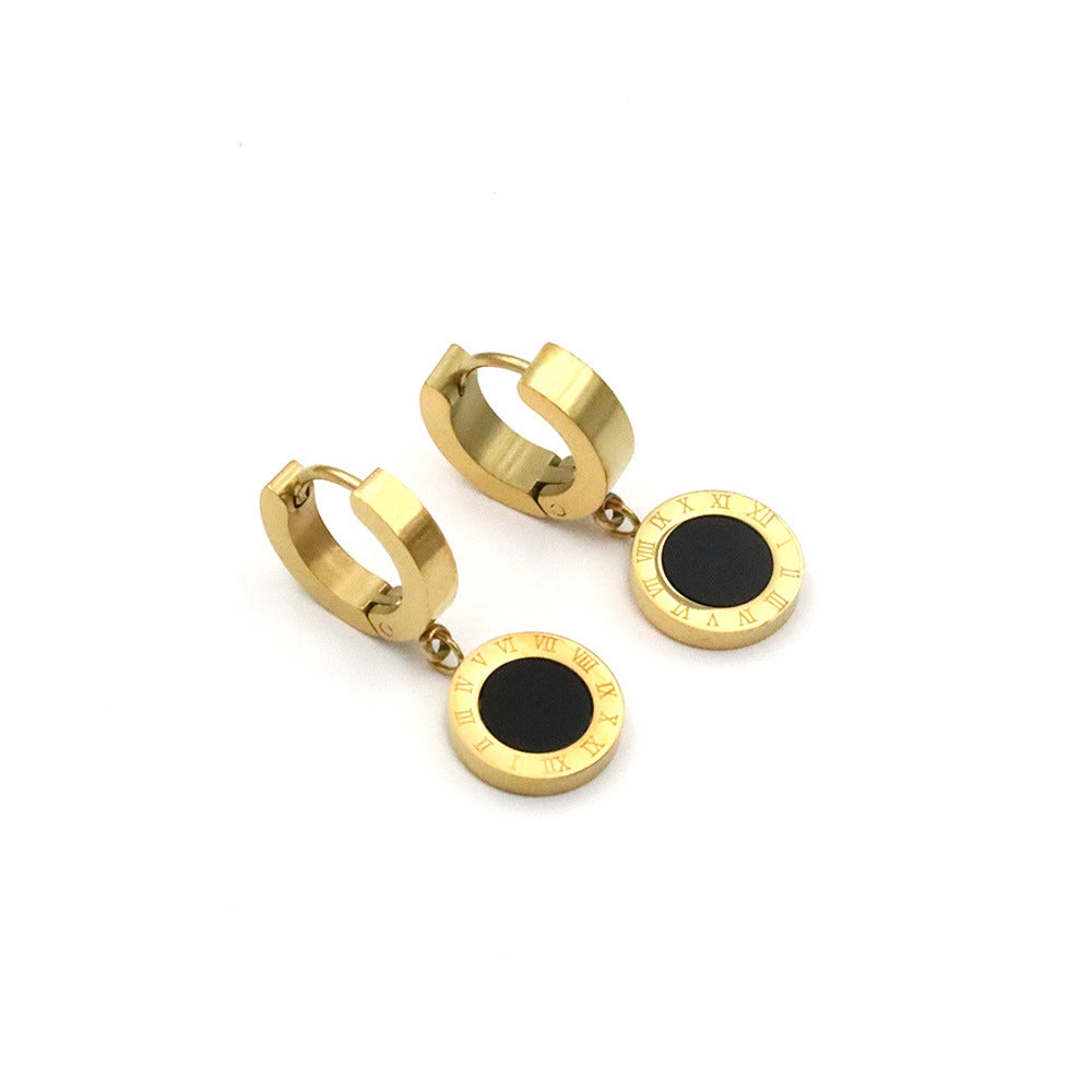 Elegant Roman Numeral Stainless Steel Hoop Earrings