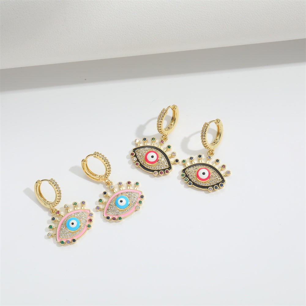 Elegant Geometric Devil's Eye 14K Gold Plated Earrings