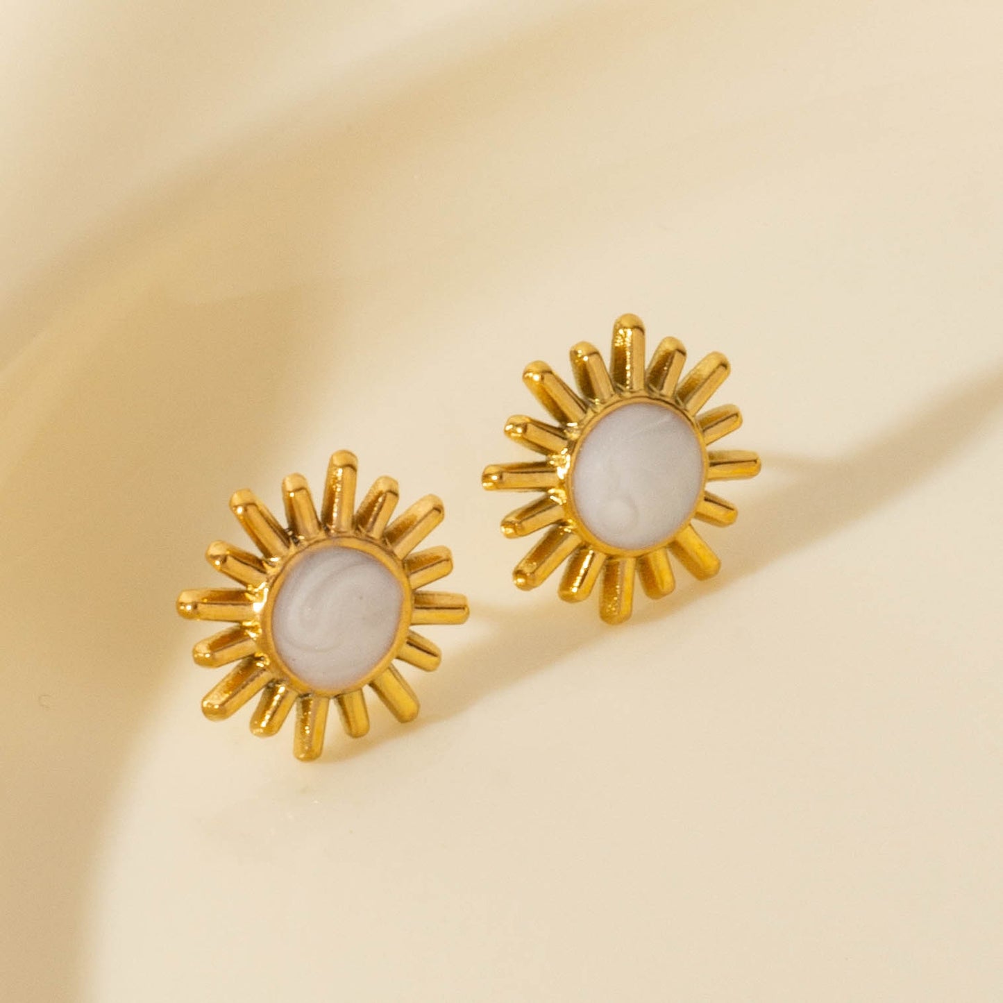 Elegant Geometric Sun Stainless Steel Stud Earrings - 18k Gold Plated