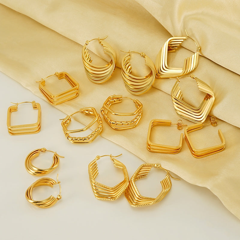 1 Pair Elegant U Shape 18K Gold Plated Stainless Steel Titanium Hoop Earrings