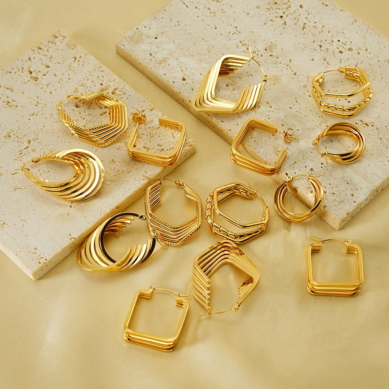 1 Pair Elegant U Shape 18K Gold Plated Stainless Steel Titanium Hoop Earrings