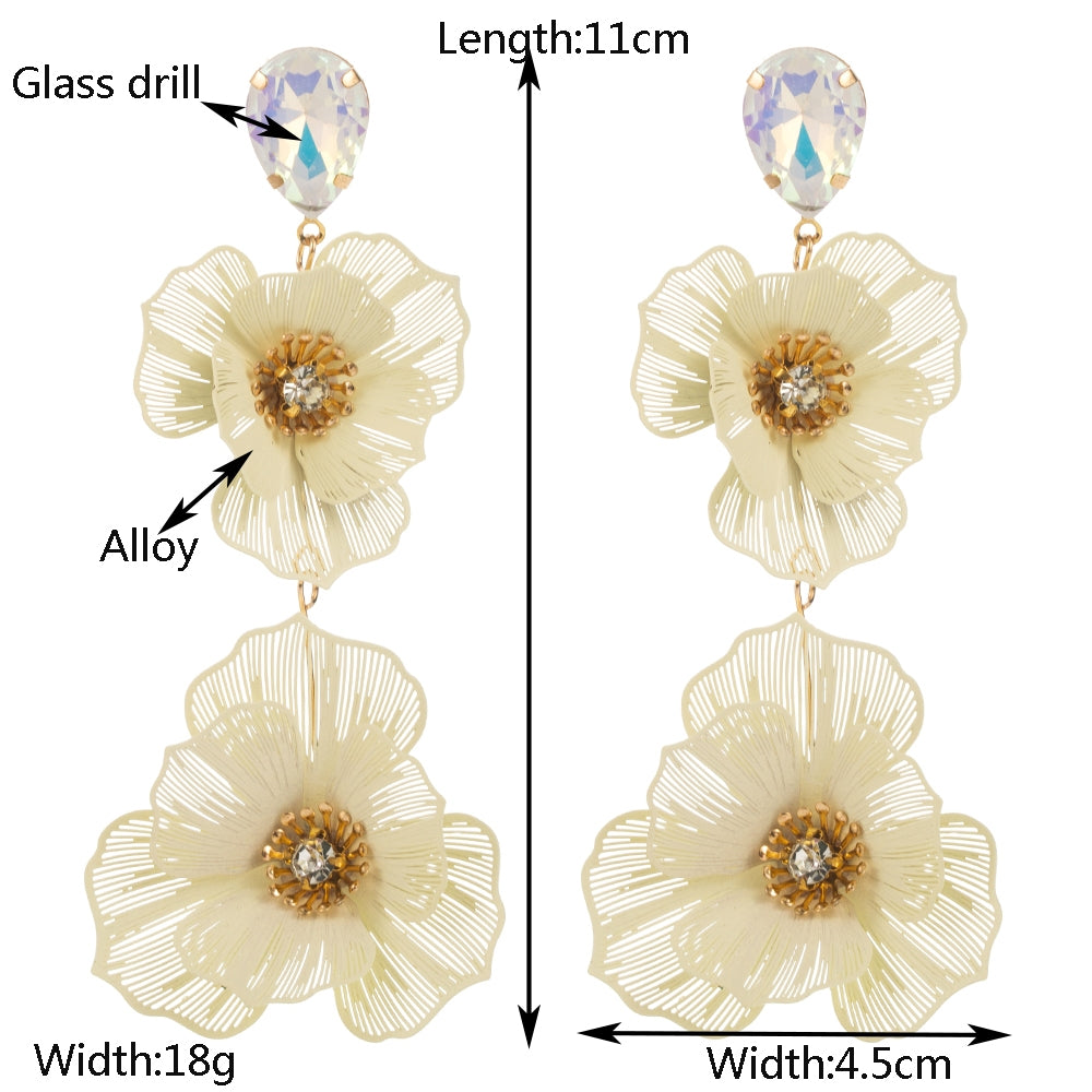 Elegant Floral Rhinestone Inlay Silver Plated Drop Earrings