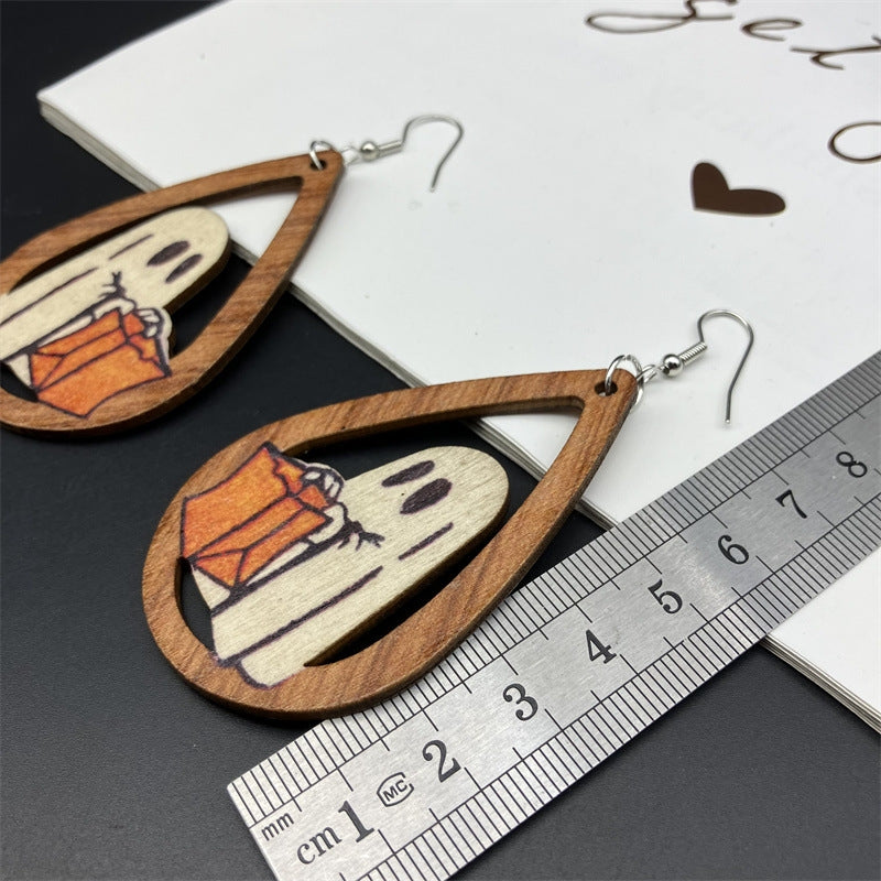 Ethnic Style Water Droplet Wood Earrings for Halloween