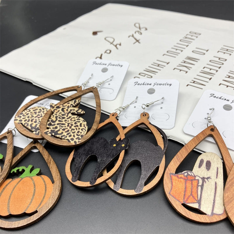 Ethnic Style Water Droplet Wood Earrings for Halloween