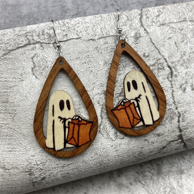 Ethnic Style Water Droplet Wood Earrings for Halloween