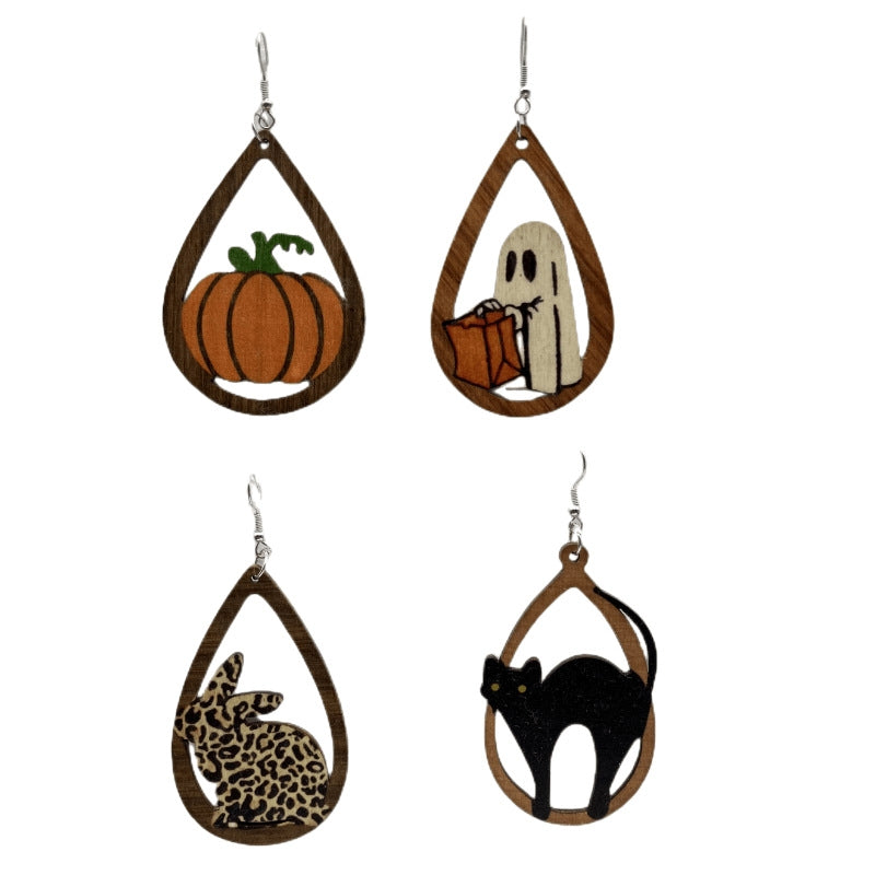 Ethnic Style Water Droplet Wood Earrings for Halloween
