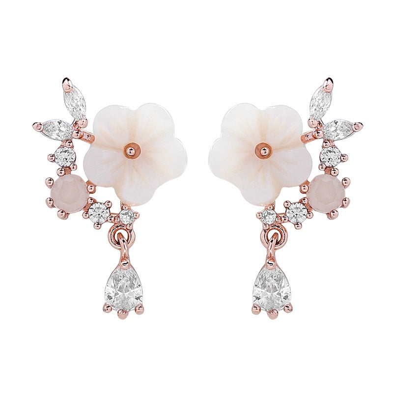 1 Pair Elegant Flower Inlay Copper Zircon Stud Earrings