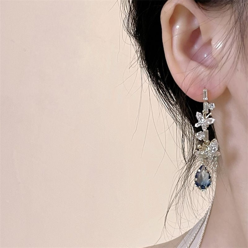 1 Pair Elegant Water Droplet Heart Flower Earrings with Artificial Pearls and Rhinestones