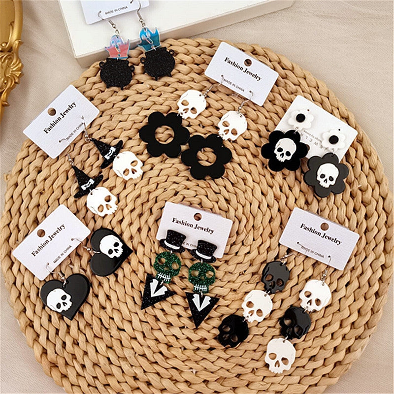 1 Pair Halloween Flower & Skull Acrylic Earrings