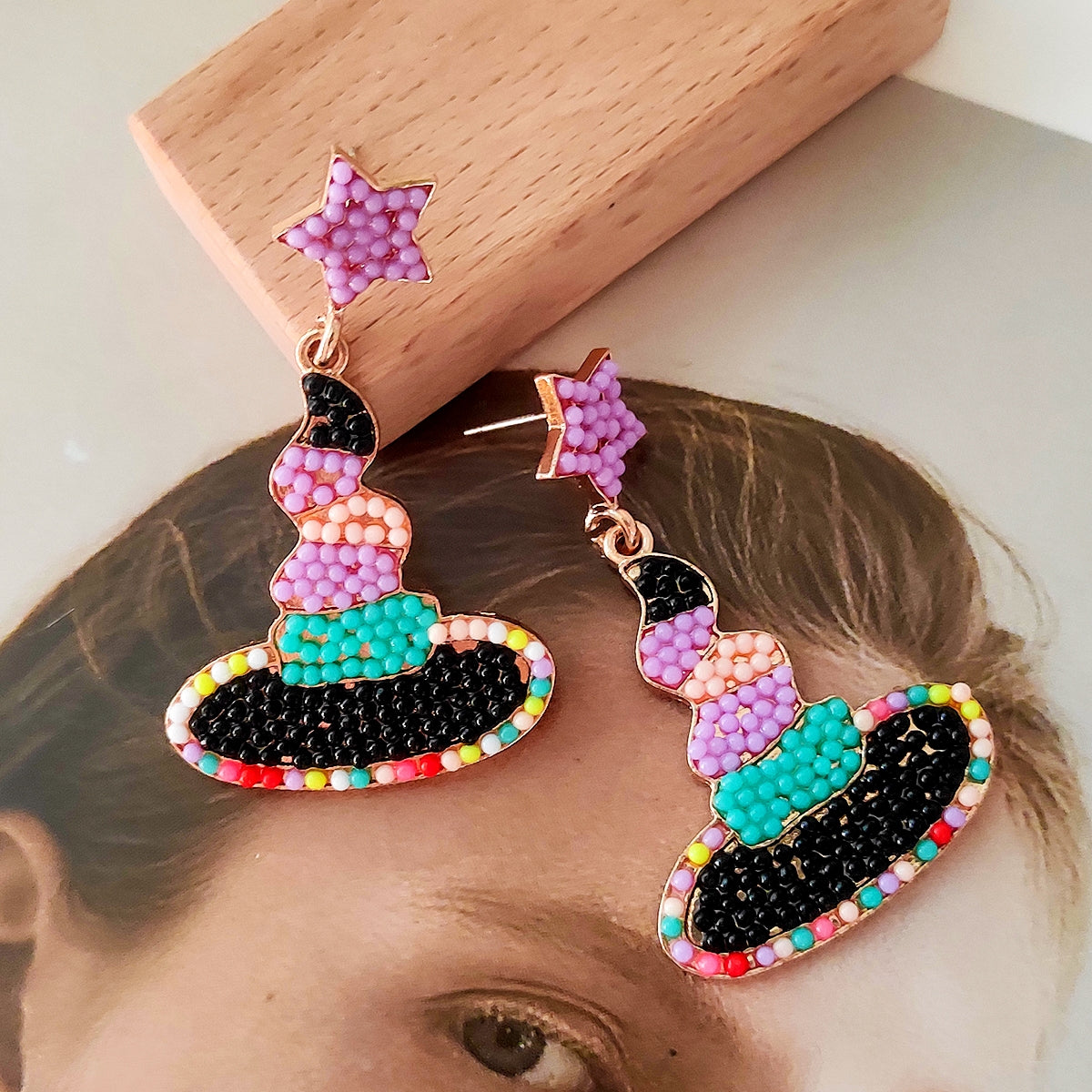 1 Pair Halloween Witch Hat Alloy Resin Drop Earrings
