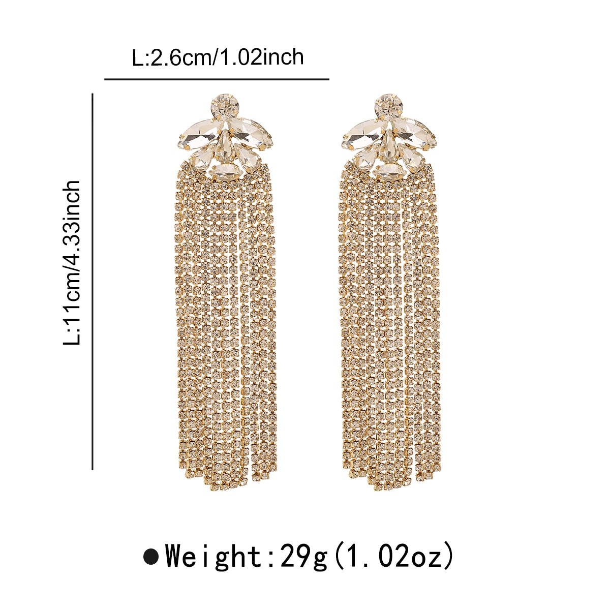 Glamorous Bridal Tassel Rhinestone Drop Earrings