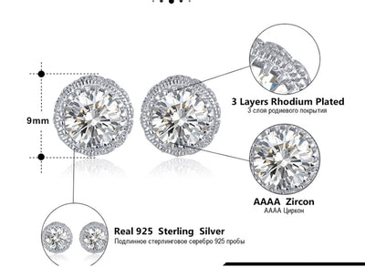 S925 Sterling Silver Zirconia Stud Earrings - White Gold Plated Minimalist Design